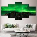tableau volcan ciel vert