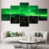 tableau volcan ciel vert