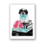 tableau chien livre et nœud papillon