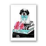tableau chien livre et nœud papillon