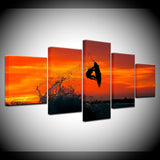 tableau ombre surfer ciel orange
