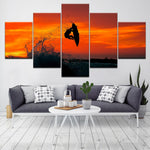 tableau ombre surfer ciel orange