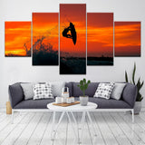 tableau ombre surfer ciel orange