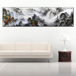 tableau peinture montagne et cascade