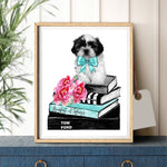 tableau chien livre et nœud papillon