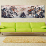 tableau peinture montagne et cascade