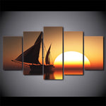tableau coucher de soleil ombre du bateau