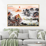 tableau peinture montagne et fumée blanche