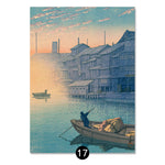 tableau barque et village japonais