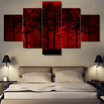 tableau ombre arbre lune rouge