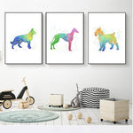tableau abstrait chien rouge et vert