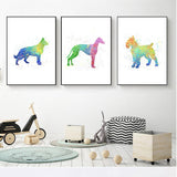 tableau abstrait chien rouge et vert
