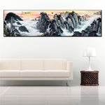tableau peinture montagne et cascade