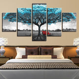 tableau noir et blanc grand arbre bleu