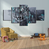 tableau tigre gris taches bleues