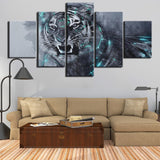 tableau tigre gris taches bleues