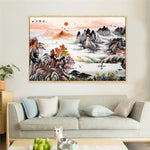 tableau peinture montagne et fumée blanche