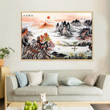 tableau peinture montagne et fumée blanche