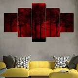 tableau ombre arbre lune rouge