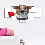 tableau petit chien rose dans la bouche