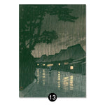 Affiche village japonais sous la pluie