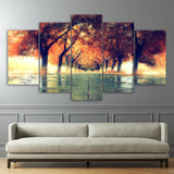 tableau rangée arbres oranges