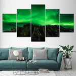 tableau volcan ciel vert