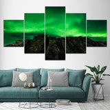 tableau volcan ciel vert