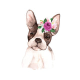 Tableau chien fleur sur l’oreille