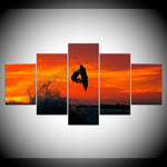 tableau ombre surfer ciel orange