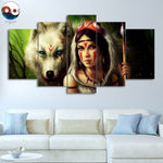 tableau princesse indienne et loup