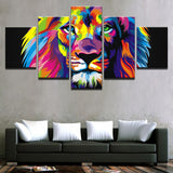 tableau multicolore lion fond noir