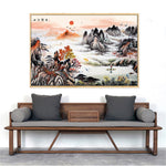 tableau peinture montagne et fumée blanche
