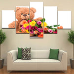 Tableaux ours et bouquet de fleurs