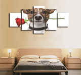 tableau petit chien rose dans la bouche