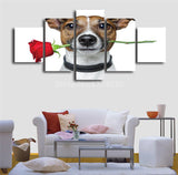 tableau petit chien rose dans la bouche