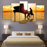 tableau pianiste coucher de soleil
