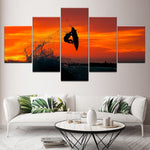 tableau ombre surfer ciel orange