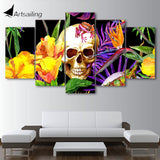 tableau Skull et fleurs