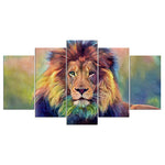 tableau lion avec une crinière colorée