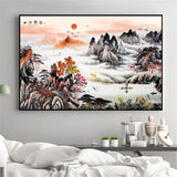 tableau peinture montagne et fumée blanche