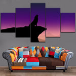 tableau ombre loup ciel rose