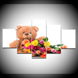 Tableaux ours et bouquet de fleurs