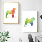 tableau abstrait chien rouge et vert