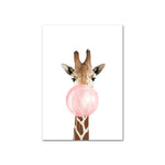 tableau fond blanc girafe bulle rose
