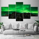 tableau volcan ciel vert