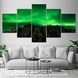 tableau volcan ciel vert