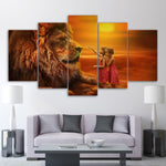 tableau d’un lion avec deux enfants