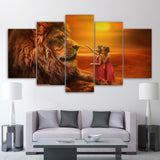 tableau de lion et deux filles