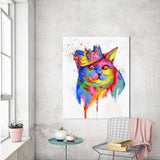 tableau peinture colorée chat et couronne